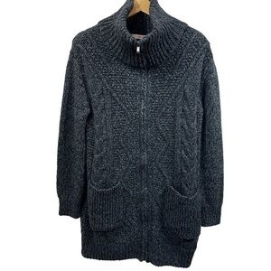 Montagut Gray Chunky Wool Cable Knit Zipper Cardigan Sweater Coat, M